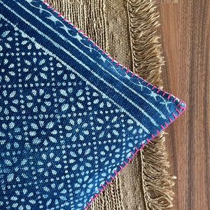 Hand Weave Hand Block Printed Indigo Rug Cushion Cover with Thread Work Traditional, Home Decor, Gift, Pillow, Cushion Custom Order ALL SIZE