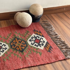 4 x 6 Handmade KILIM Rug, Multicolor; Jute Rug, area rug Kilim Dhurrie; Custom Rug, traditional Indian; Chic Victorian Hipster, 120 x 240 cm