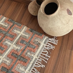 2.5 x 4 Ft - Hemp\Cotton Handwoven Kilim Rug, Home Decor, Gift, Living Area, Door Mat, Small, Indian Traditional Rug\Carpet. All Costum Size