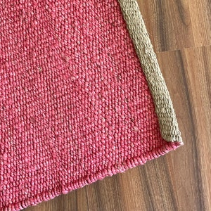 Handwoven Hemp Rug Dhurrie, Traditional, Natural Hemp, Pink Rug, Small Rug, Plain Rug, Hemp/Seagrass/Mountain Grass, 2 x 3,