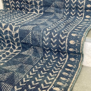 2x26 Ft - Hand Woven HandBlock Printed Indigo Stair Runner,Carpet Stair Runner,Stair Runner by the Foot,Printed Stair Rug All Customize Size