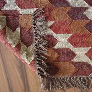 4 x 6 ft, Handmade KILIM Rug, Multicolor; Jute Rug wool rug Kilim Dhurrie; traditional Indian; Chic Victorian Hipster, Custom Rugs