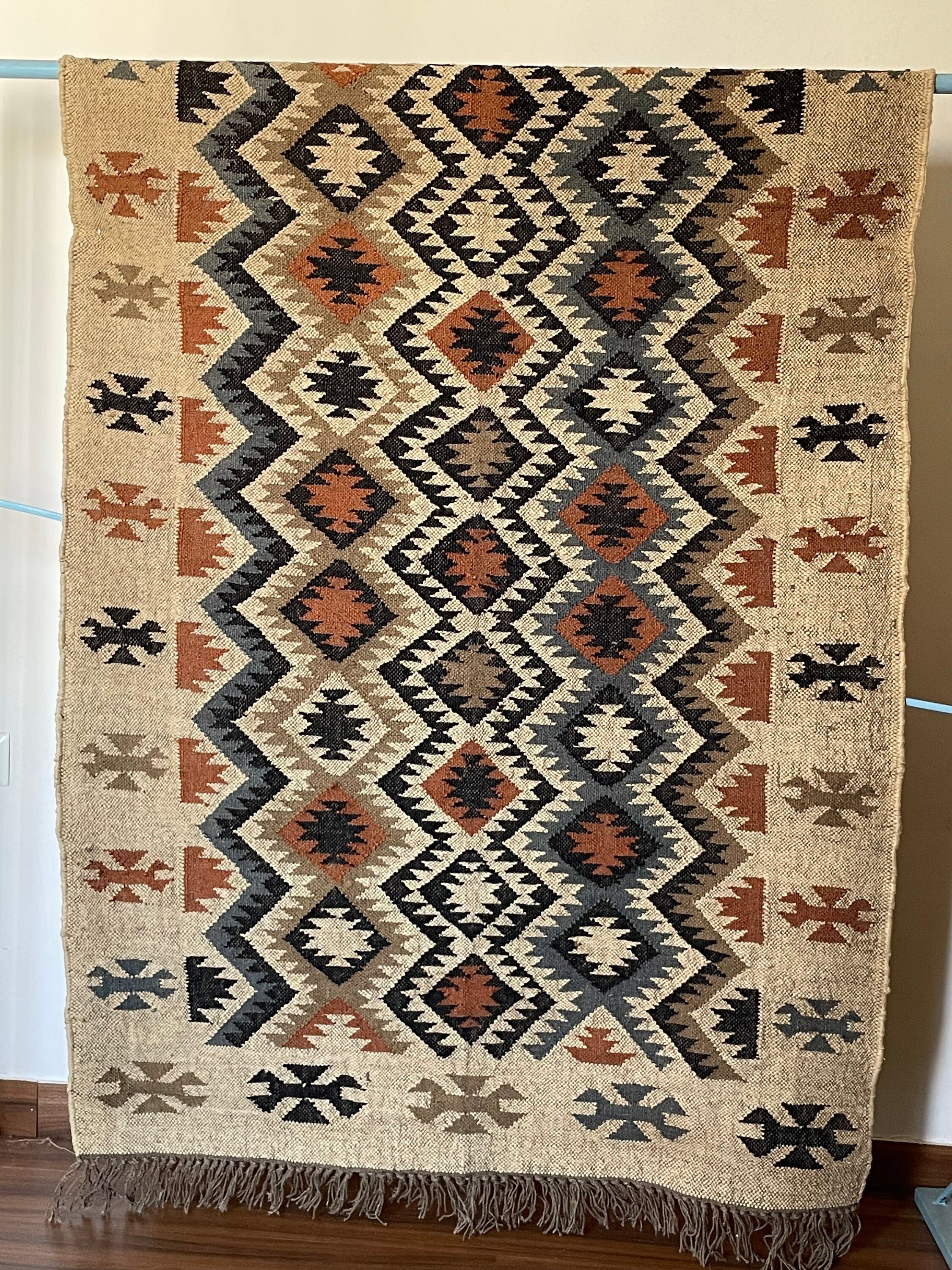 Handmade Kilim Area Rug: Multicolor Jute, Traditional