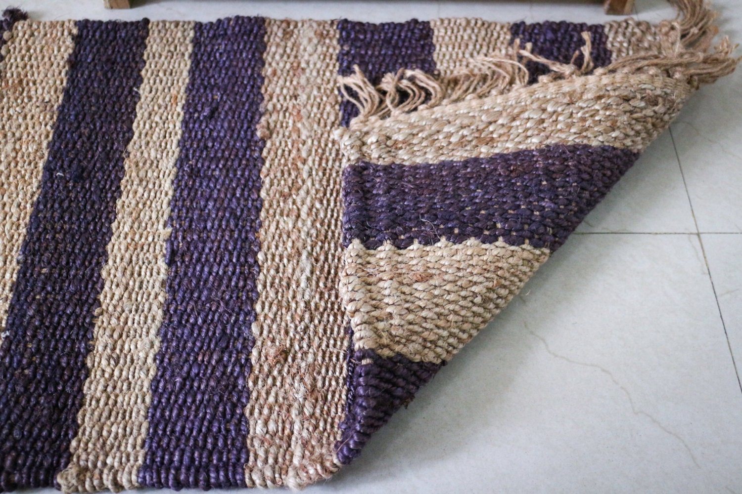 Handmade JUTE-HEMP Rug, Multicolor; Jute Dhurrie; Hemp