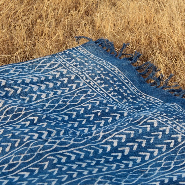 Handwoven Indigo Cotton Rug: Indian Block Print, 3x5
