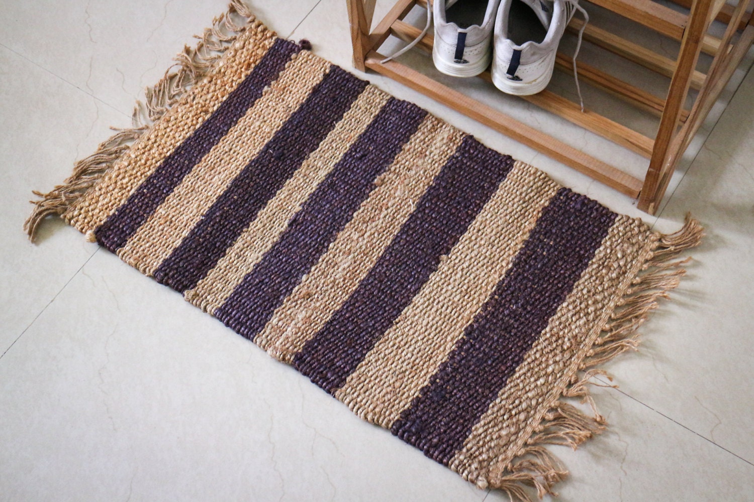 Handmade JUTE-HEMP Rug, Multicolor; Jute Dhurrie; Hemp