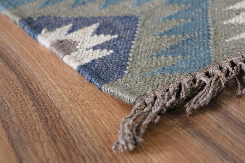 8 X 10 Ft Handmade Wool and Jute Dhurrie Rug Kilim Rug Etsy