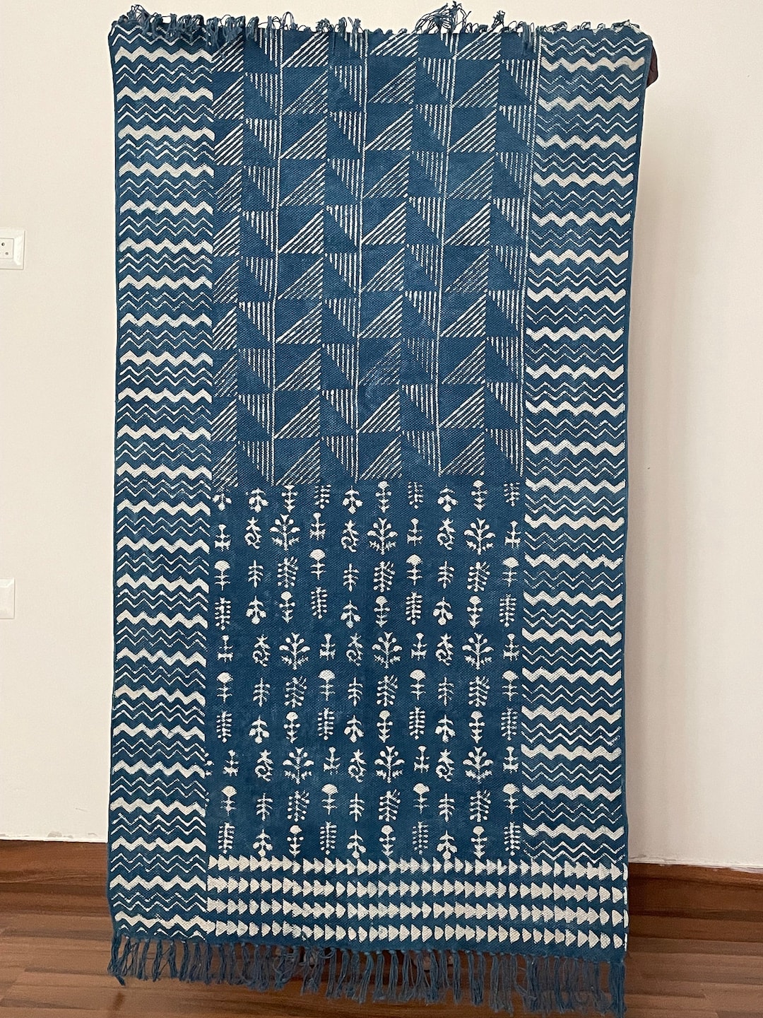 Handmade Indigo Dhurrie Rug, Indian Block Print, 3x5 - Etsy