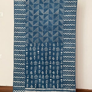 3 x 5 Handmade Hand-dyed Indigo Rug, White/Indigo, Traditional Indian Dhurrie, Natural dye, gift, home, handcrafted, handwoven, block print