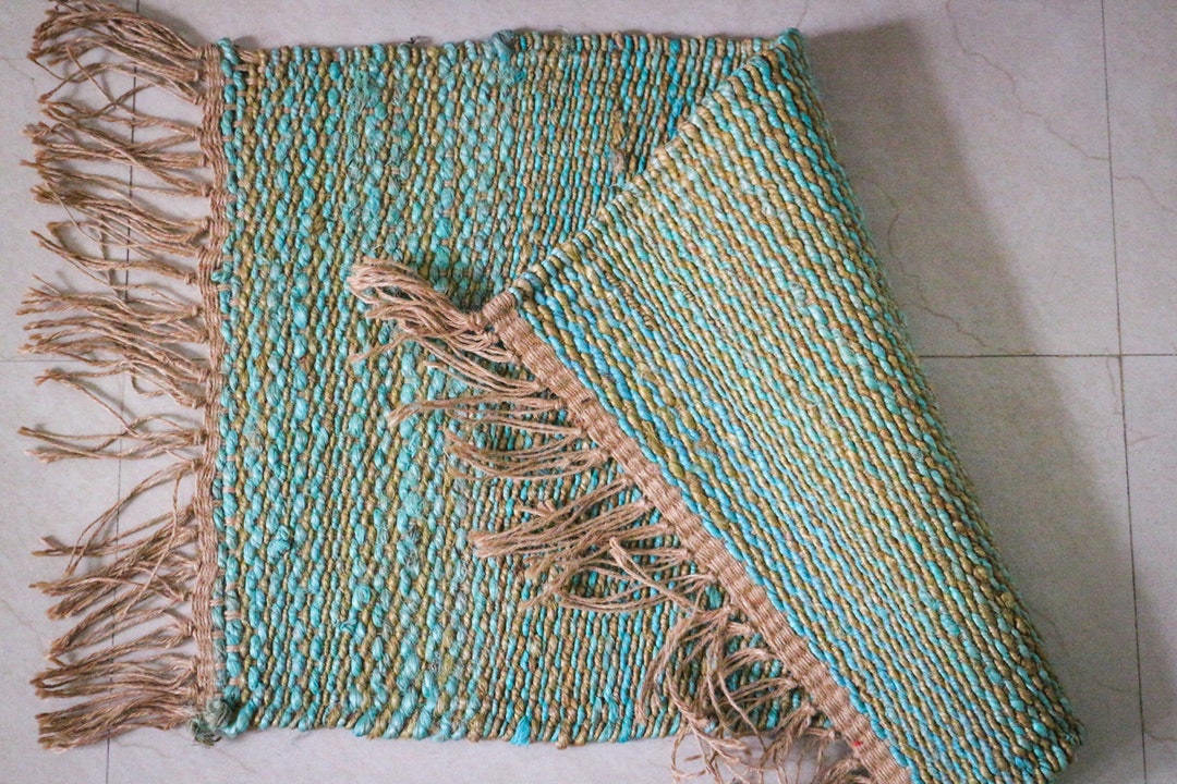 Handmade JUTEHEMP Rug, Multicolor Jute Dhurie Hemp Dhurrie Small Rug
