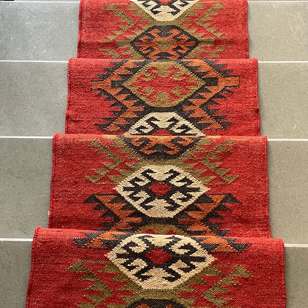 2 x 12 Ft - Jute\Wool Hand Woven Handmade Kilim Stair Runner Rug, Carpet Stair, Stair Runner by the Foot, Multicolour Stair, Rug\Carpet.