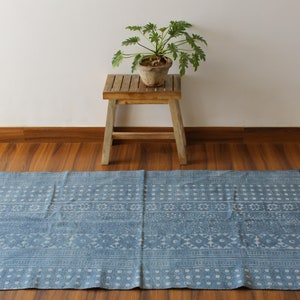Handwoven Cotton Dhurrie Rug, Blue Rug, White Block Print, Indian, Rajasthani, Oriental, Traditional, Home Decor, Floor. Home and Living