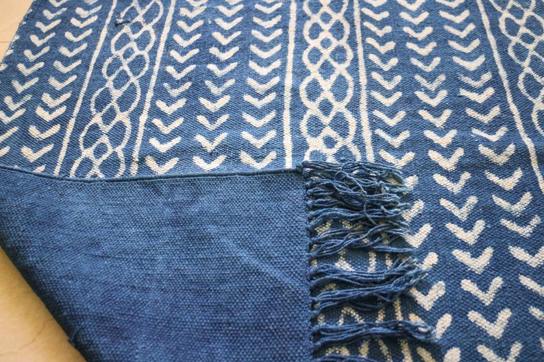 3 x 5 100% Cotton Handweave/Handblock Indigo Rug,Home Decor,Dinning Area,Floor,Living,Indigo Fabric,Wall Art,Indian Traditional Rug/Carpet. image 3