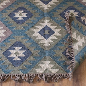 4 x 6 Handmade Wool and Jute Dhurrie Rug, Kilim Rug, Handmade, Home Decor, Area Rugs, ft rugs, kilim dhurri, Mulitcolor, Indian Chic image 1
