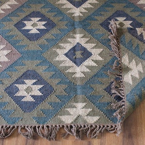 4 x 6 Handmade Wool and Jute Dhurrie Rug, Kilim Rug, Handmade, Home Decor, Area Rugs, ft rugs, kilim dhurri, Mulitcolor, Indian Chic