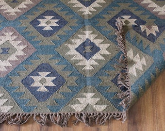 8 x 10 Ft, Handmade Wool and Jute Dhurrie Rug, Kilim Rug, Handmade, Home Decor, Area Rugs, ft rugs, kilim dhurri, Mulitcolor, Indian Chic