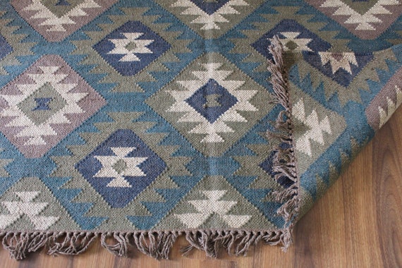 Home Decor Handmade Wool and Jute Rug Kilim Rug  Area Rug Floor Cover 4 x 6 Ft 