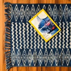 9 x 12 Handmade Cotton Indigo 9 x 12 Rug Dhurrie hand block printed Rug Blue Rug, Small Rug, Blue and White, Traditional, Indian, Dhurrie