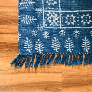 2 x 3 Handmade Cotton Indigo 2 x 3 Rug Dhurrie hand block printed Rug Blue Rug, Small Rug, Blue and White, Traditional, Indian, Dhurrie