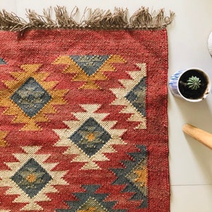 3 x 5 pies - Alfombra Kilim tejida a mano de yute \ lana, decoración del hogar, sala de estar, regalo, decoración de la pared, piso, alfombra de techo, alfombra tradicional india \ ALFOMBRA Todos los tamaños de Costum