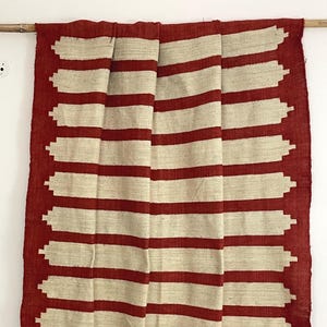 hand-woven red & beige curtains — burlap + cotton