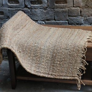 Handwoven Hemp Rug Dhurrie, Traditional, Natural Hemp Color, Hemp/Seagrass/Mountain Grass, 2 x 3,