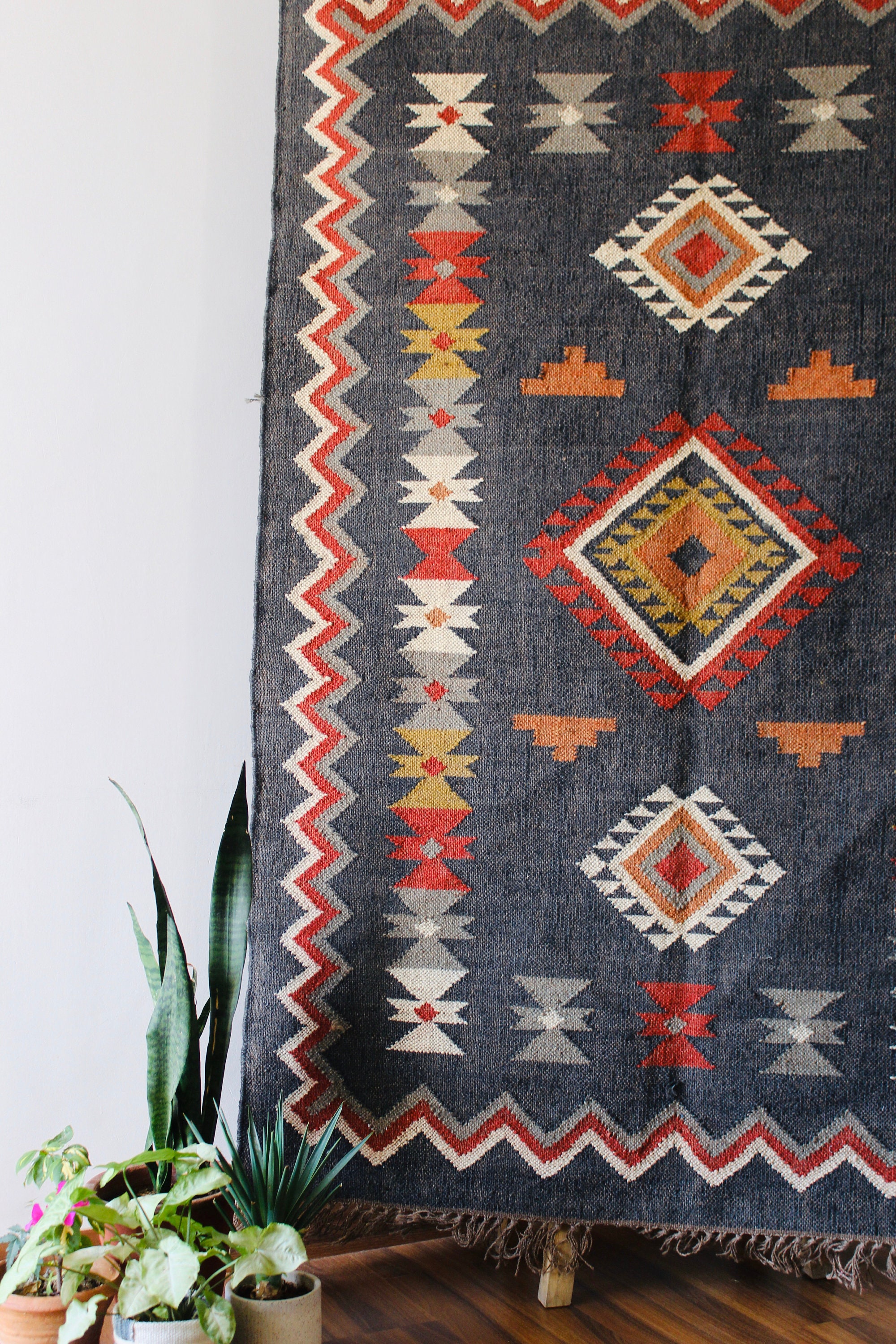 6.5x6.5 ft Kilim Grijs Tapijt Dhurrie - België