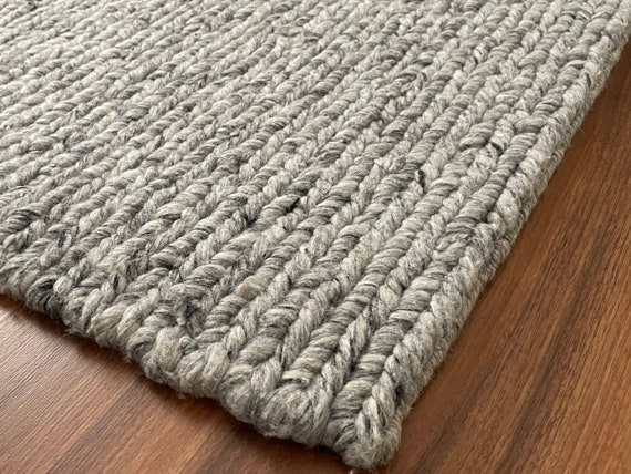 Hand Crafted Cable Knit Hand Woven Braided Wool Rug- Dark Grey by Hammers  And Heels