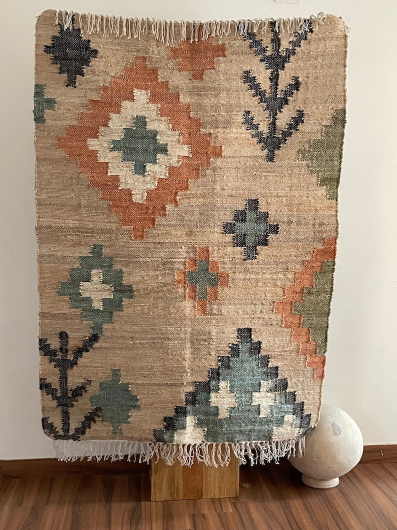 4 x 6 Ft Camiou HempCotton Handwoven Kilim Rug, Kilim, Home Decor, Gift, Living Area, Indian Traditional RUGCARPET All Costum Size image 1