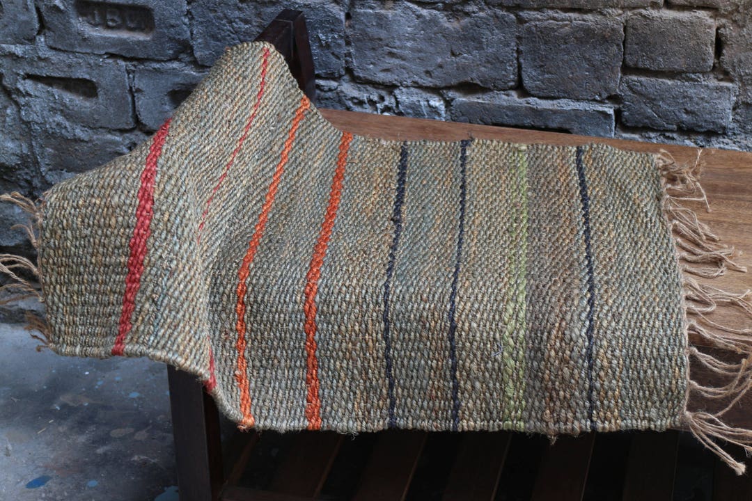 Handwoven Hemp Rug Dhurrie, Traditional, Natural Hemp Color, Hemp