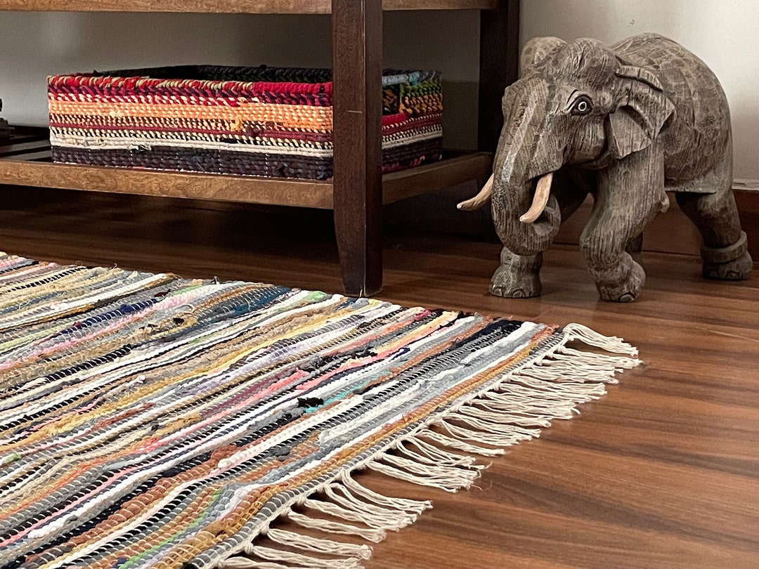 Recycle Cotton Woven Rectangular Chindi Rug, Size: 2x3 Feet