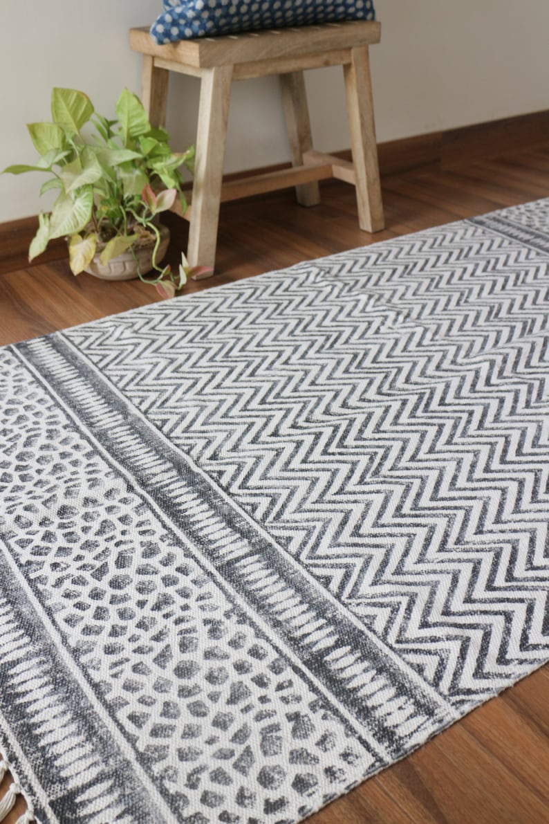 Handwoven Cotton Rug 3 X 5 Block Printed Rug Indian Rug Etsy India