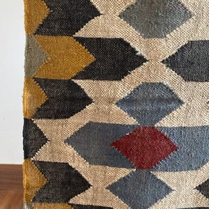 2 x 6 Jute Handwoven Kilim Runner Rug, Carpet Runner 60 x 180, Handmade, Kelim, Indian, Oriental, Traditional, Grey/Yellow/Red/Black/Beige image 3