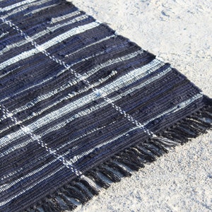 3 x 5 Rag Rug, Handmade, Cotton, Black/blue/Grey/White, Chindi Dhurrie, Traditional Indian, Modern, Custom Rug, Nordic, FREE SHIPPING