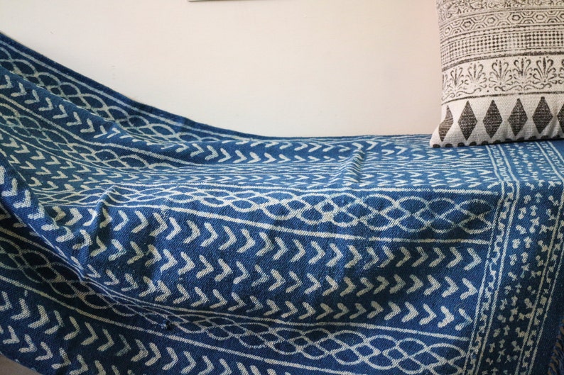 3 x 5 100% Cotton Handweave/Handblock Indigo Rug,Home Decor,Dinning Area,Floor,Living,Indigo Fabric,Wall Art,Indian Traditional Rug/Carpet. image 2