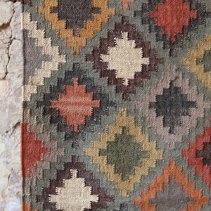 8 x 10 Wool-Jute Handwoven Kilim Runner Dhurrie Rug, 240 x 300 cm Handmade, Kelim, Indian, Turkish, Oriental, Traditional, Custom, Fabric