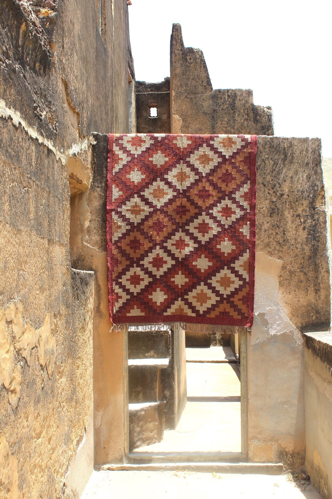 9 X 12 Handmade Kilim Rug, Jute Kilim, Red / Brown / Beige / Orange