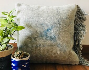 Handmade Marbled Indigo Cotton Cushion Cover: Boho Home Decor (16 x 16 in)