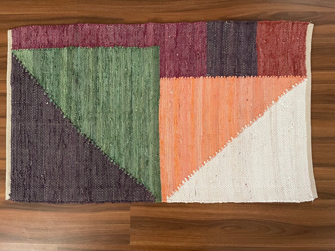2.6x4 Ft., Handmade Cotton Rag Rug, Geometric Boxes — green, Orange ...