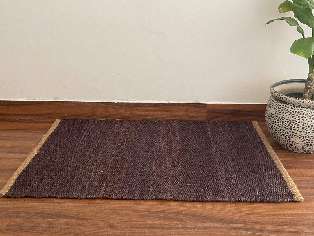 Handwoven Hemp Rug Dhurrie, Traditional, Natural Hemp, Coffee,brown