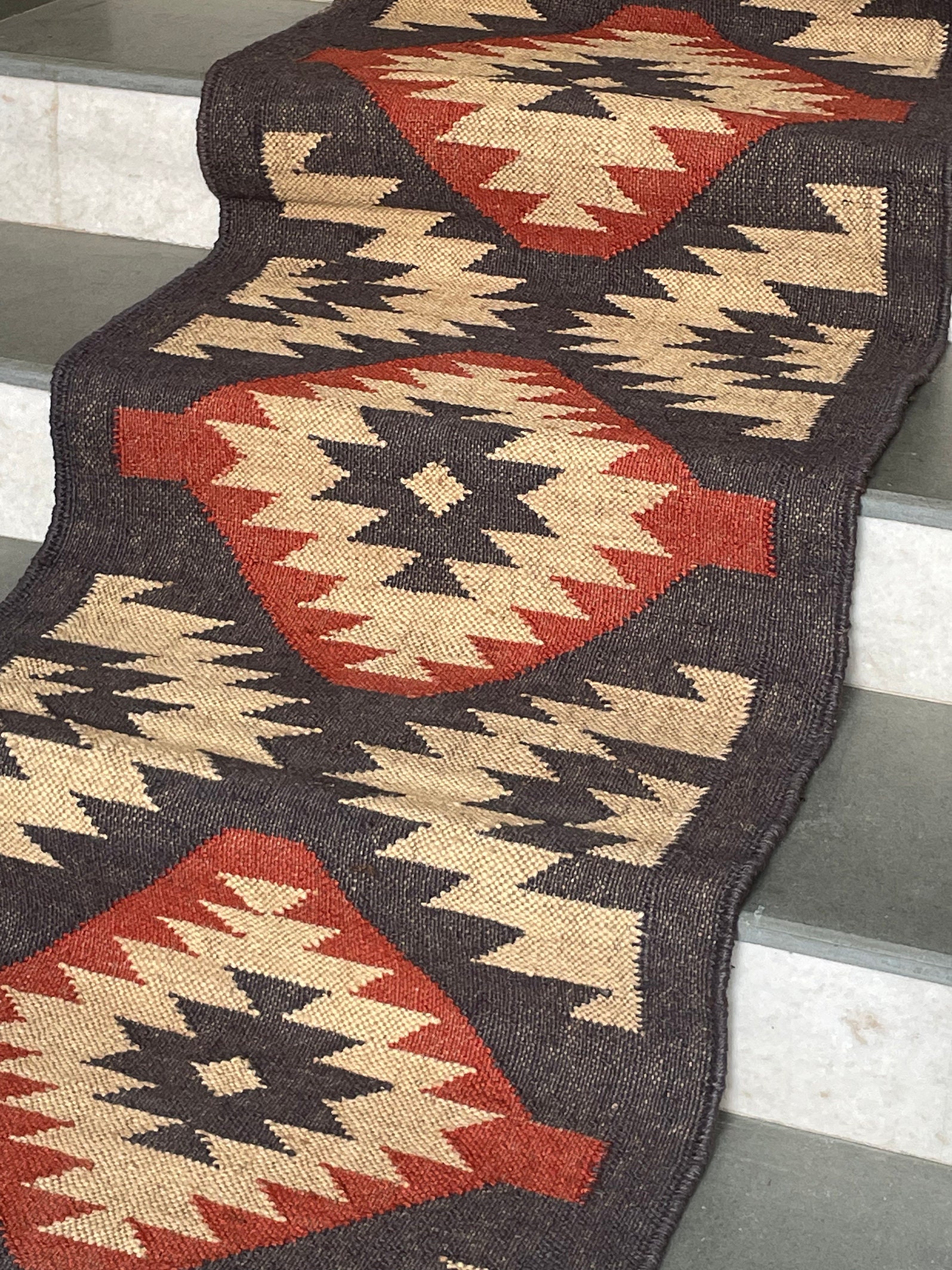 【Vintage】Hand Knit Rug 170×100 2 X 24 Ft - Hand Woven Handmade Kilim Stair Runner Rug