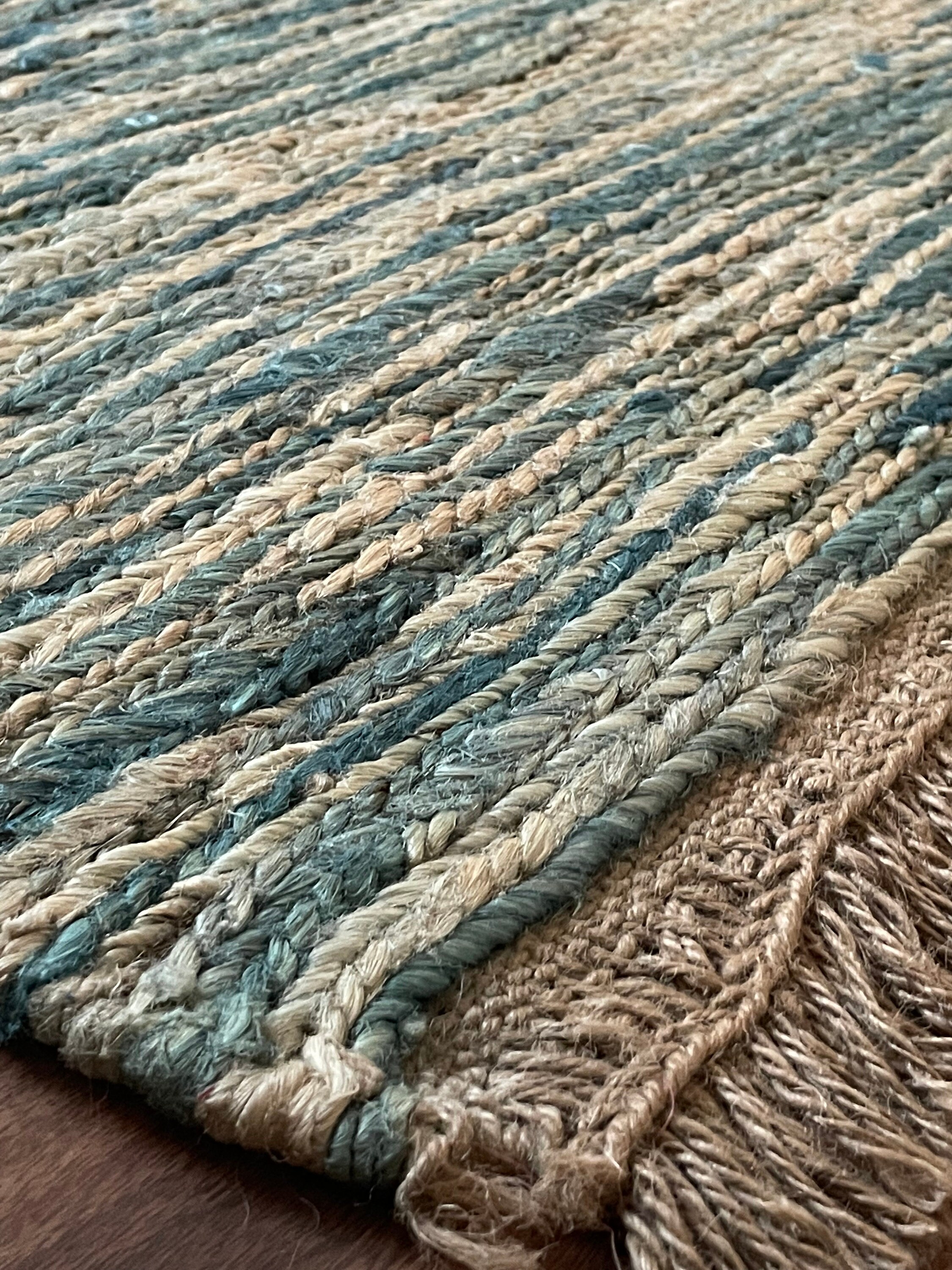 2 X 3, Handwoven Hemp Rug, Blue/white/beige Traditional