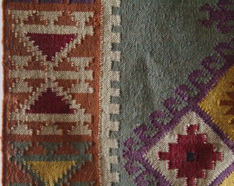 Handmade KILIM Rug, Multicolor; Jute Rug; Kilim Dhurrie; traditional Indian; Chic, Victorian, Hipster; Hippie, Custom Sizes Burnt Orange