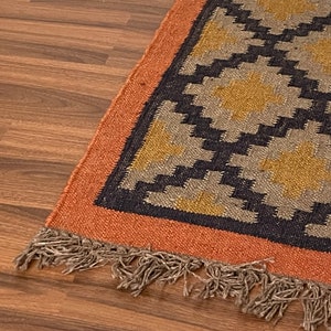 2 x 6 Jute Handwoven Kilim Runner Dhurrie Rug, 60 x 180 cm Handmade, Kelim, Dhurry, Indian, Turkish, Oriental, Traditional, Custom, Fabric