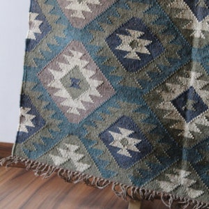 4 x 6 Handmade Wool and Jute Dhurrie Rug, Kilim Rug, Handmade, Home Decor, Area Rugs, ft rugs, kilim dhurri, Mulitcolor, Indian Chic image 9