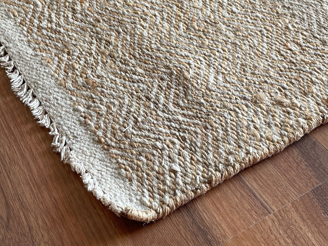 2 X 3, Handmade Jute Wool Rug, Geometry, Small Rug, Yellow and Beige