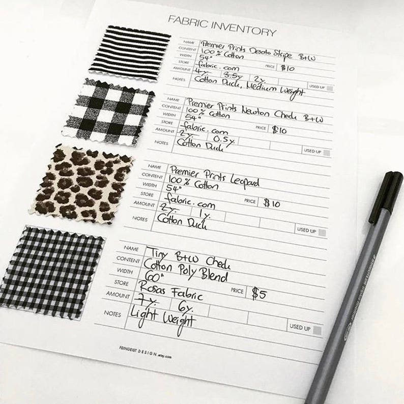 FABRIC INVENTORY. Printable Pages/Planner Inserts. 4 Sizes. Etsy