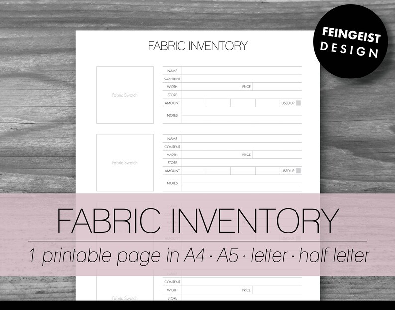 FABRIC INVENTORY. Printable Pages/Planner Inserts. 4 Sizes. Etsy