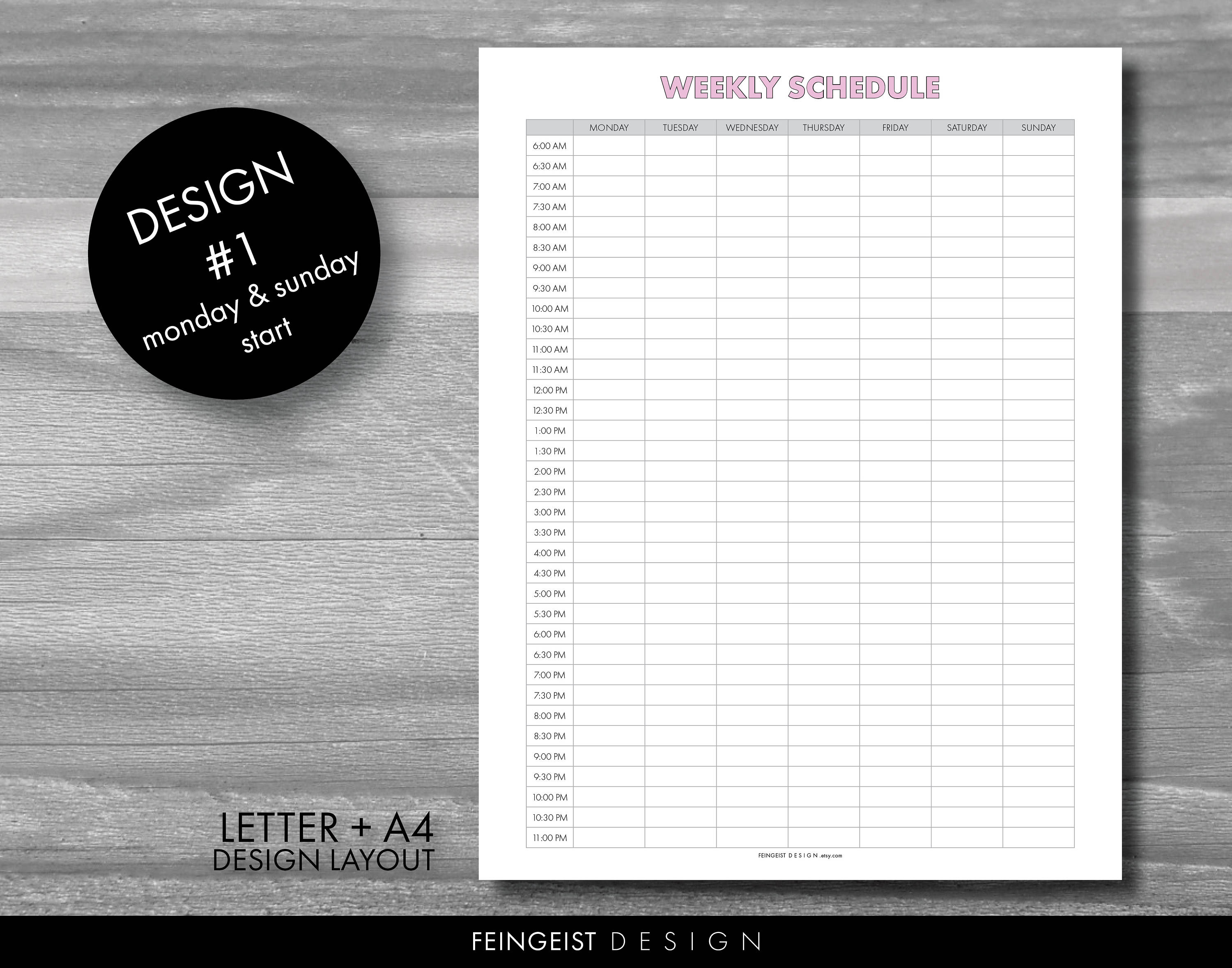 WEEKLY SCHEDULE in Pink. Printable Pages/Planner Inserts. 4 | Etsy