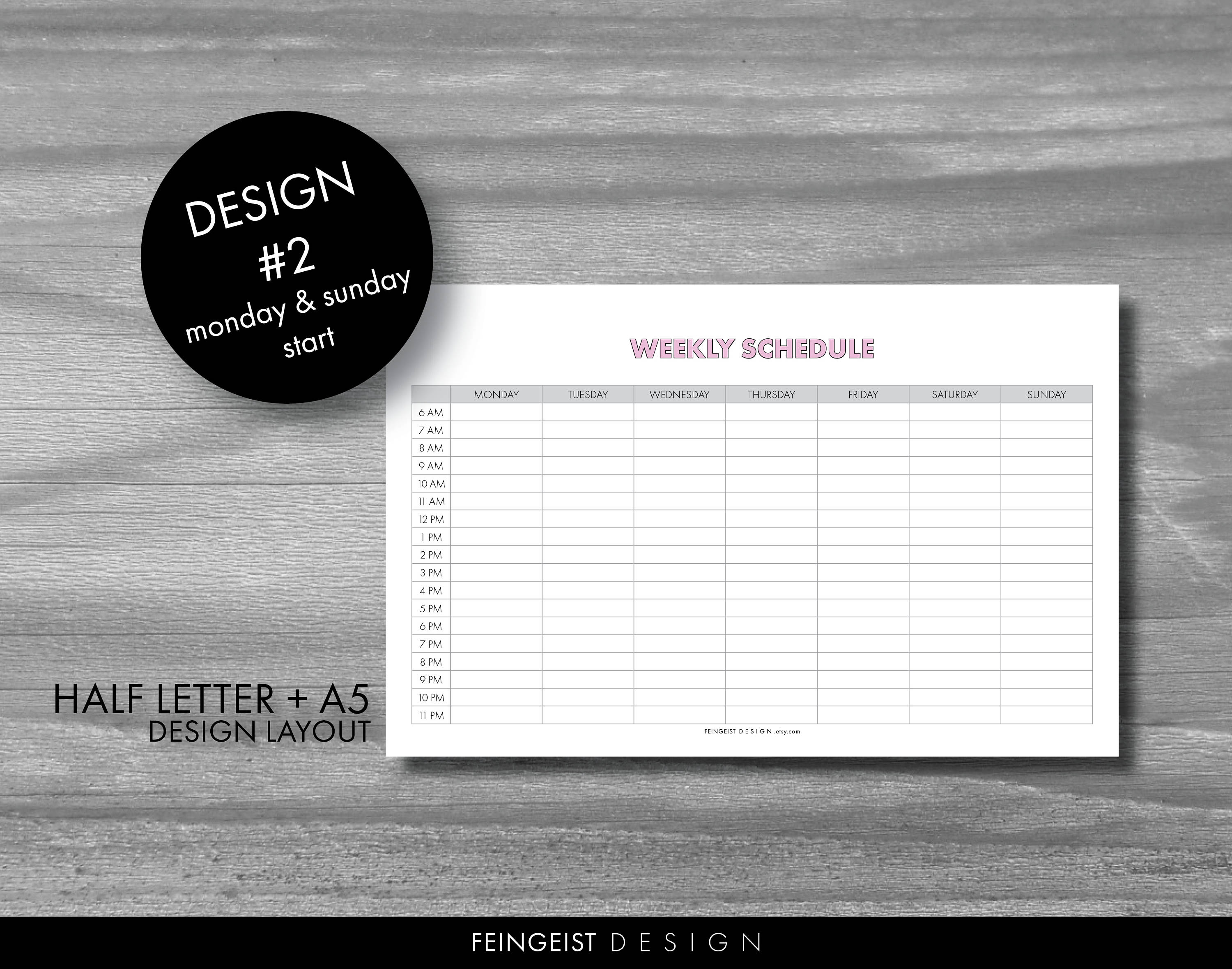 WEEKLY SCHEDULE in Pink. Printable Pages/Planner Inserts. 4 | Etsy